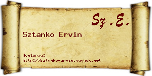 Sztanko Ervin névjegykártya
